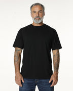 Man wearing a black Premium t-shirt. Model is 5'11", 198lbs wearing size L