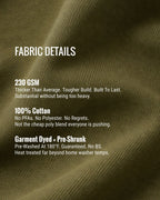 Fabric details of a garment with text on a brown fabric background