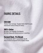 Fabric details of a white drop shoulder shirt with text on it