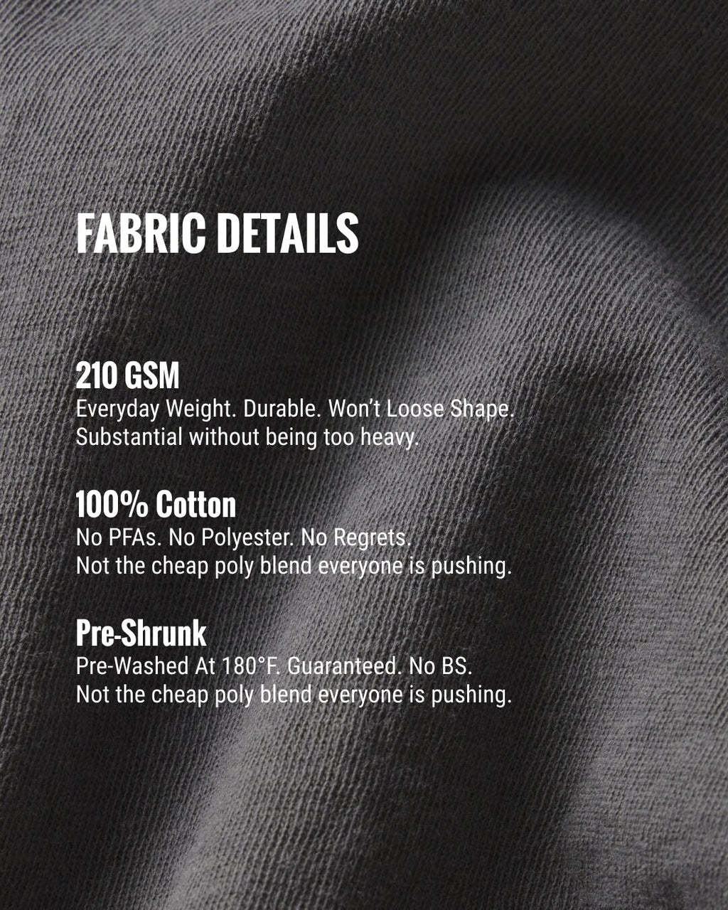 Fabric details of a product with text on a textured fabric background