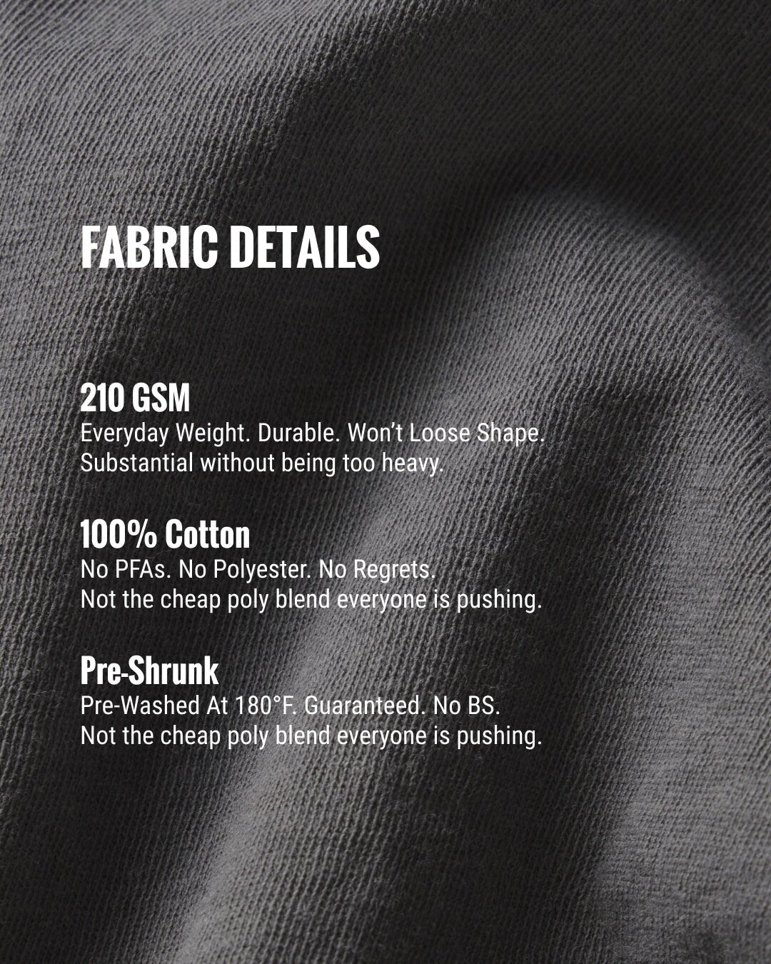 Fabric details of a product with text on a textured fabric background