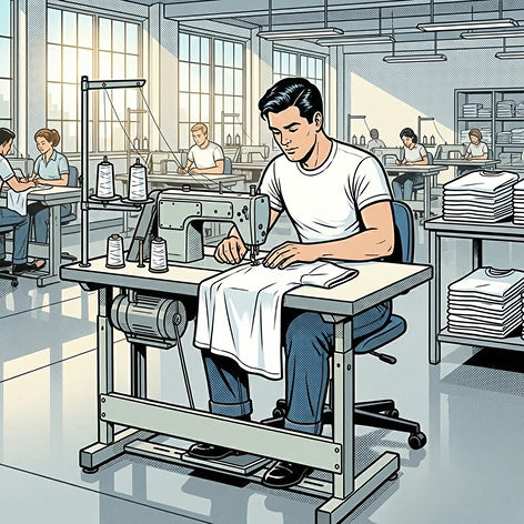 Man sewing cartoon